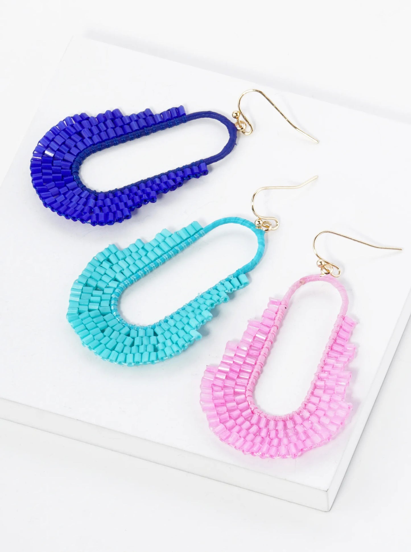 Cylinder Beaded Geometric Shape Drop Dangle Earrings