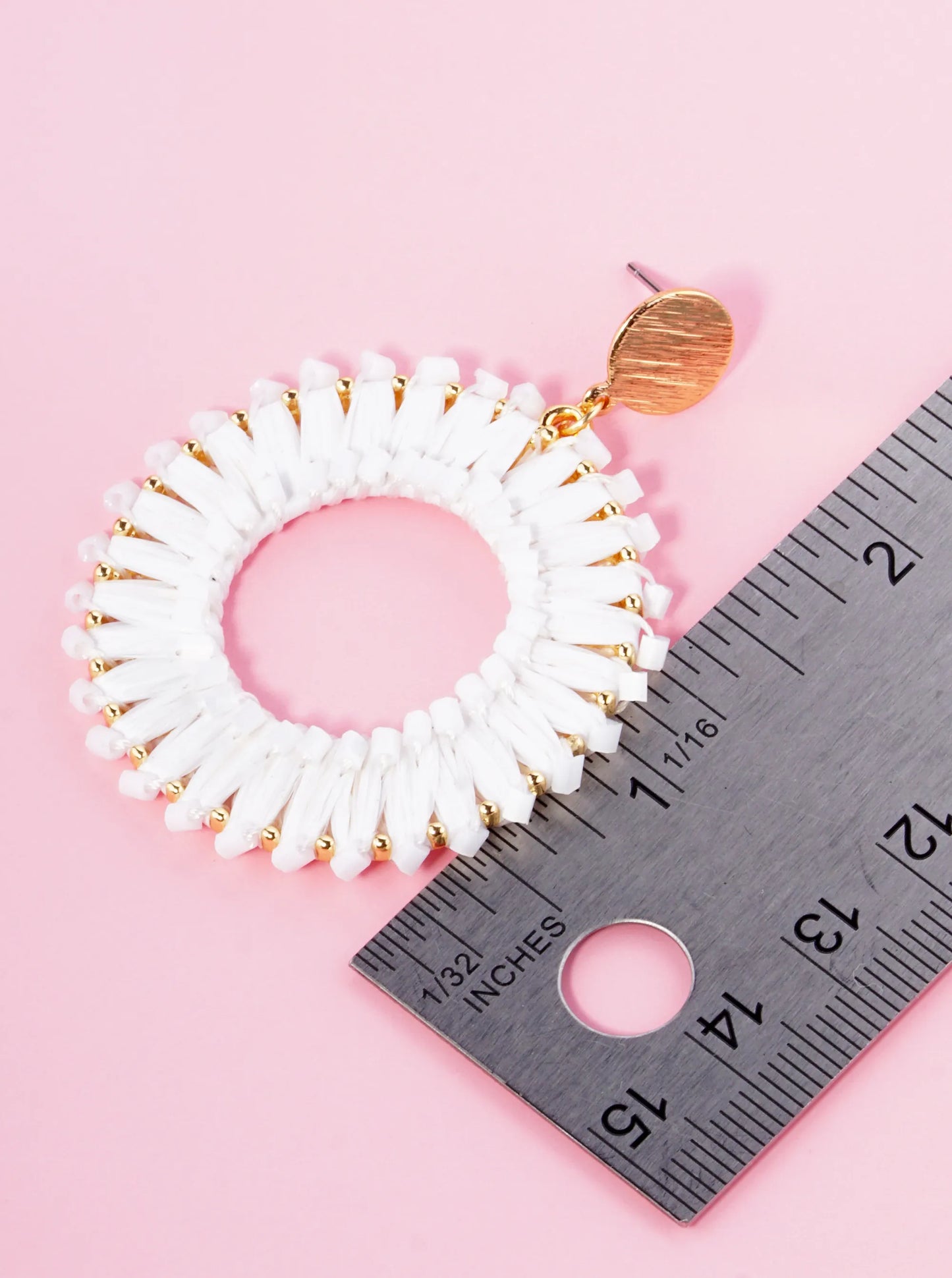 Cylinder Beaded Raffia Circle Drop Dangle Post Earrings
