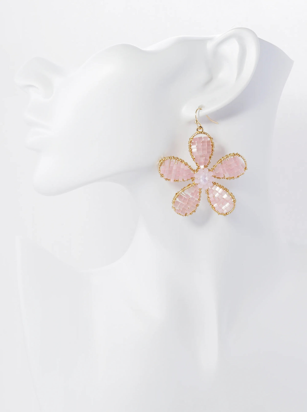 Cylinder Beads Wire Wrapped Flower Drop Dangle Earrings