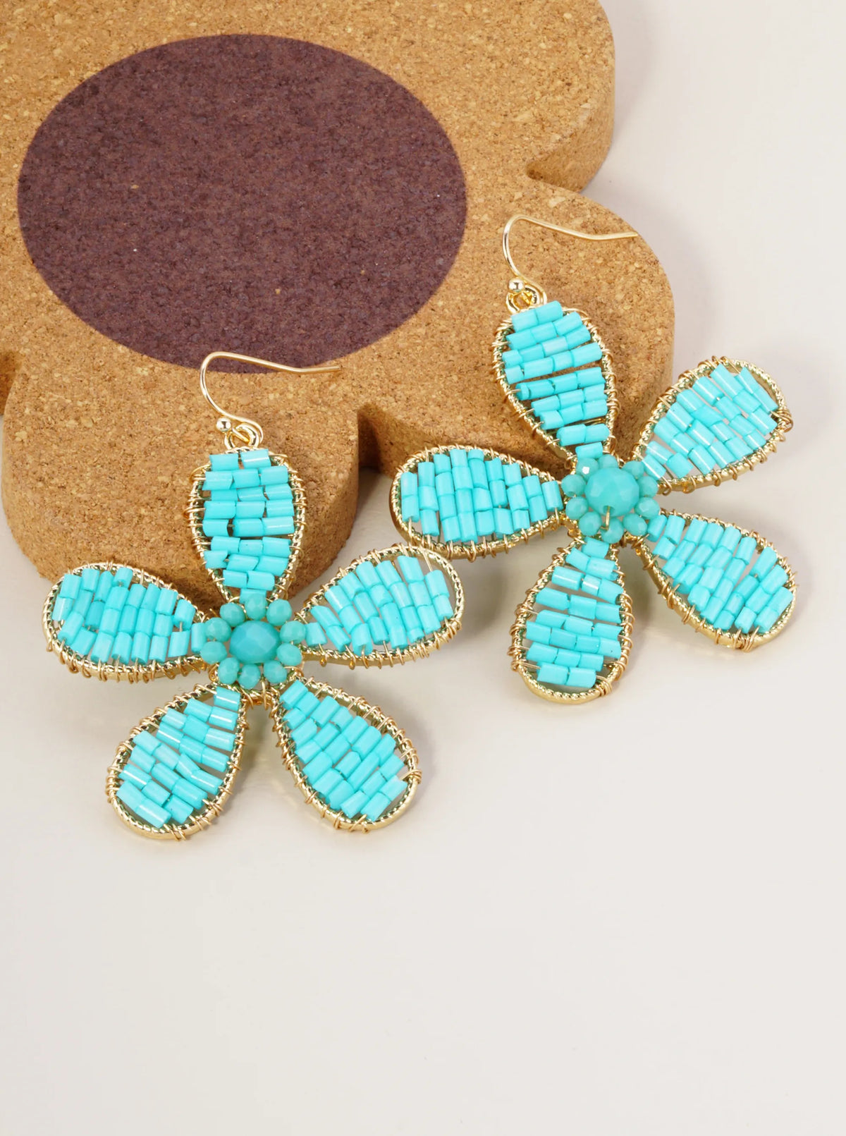 Cylinder Beads Wire Wrapped Flower Drop Dangle Earrings