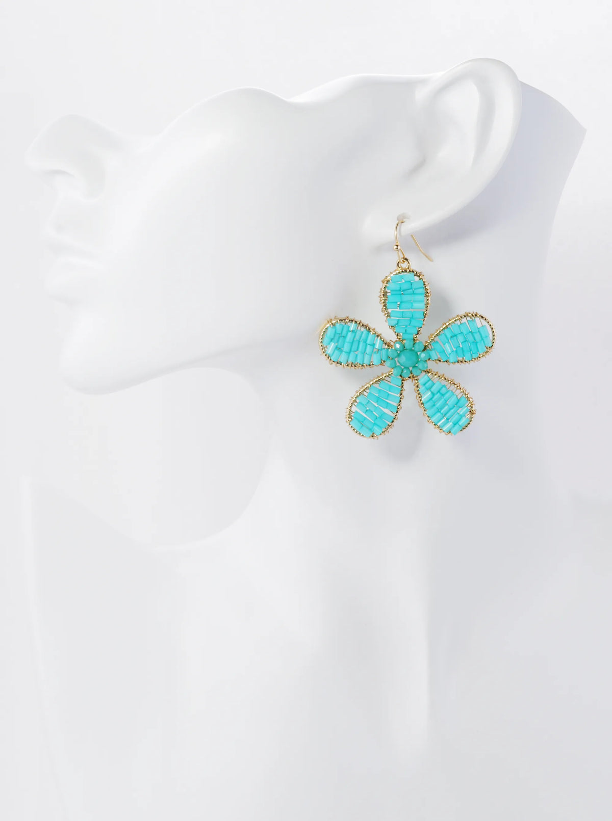 Cylinder Beads Wire Wrapped Flower Drop Dangle Earrings
