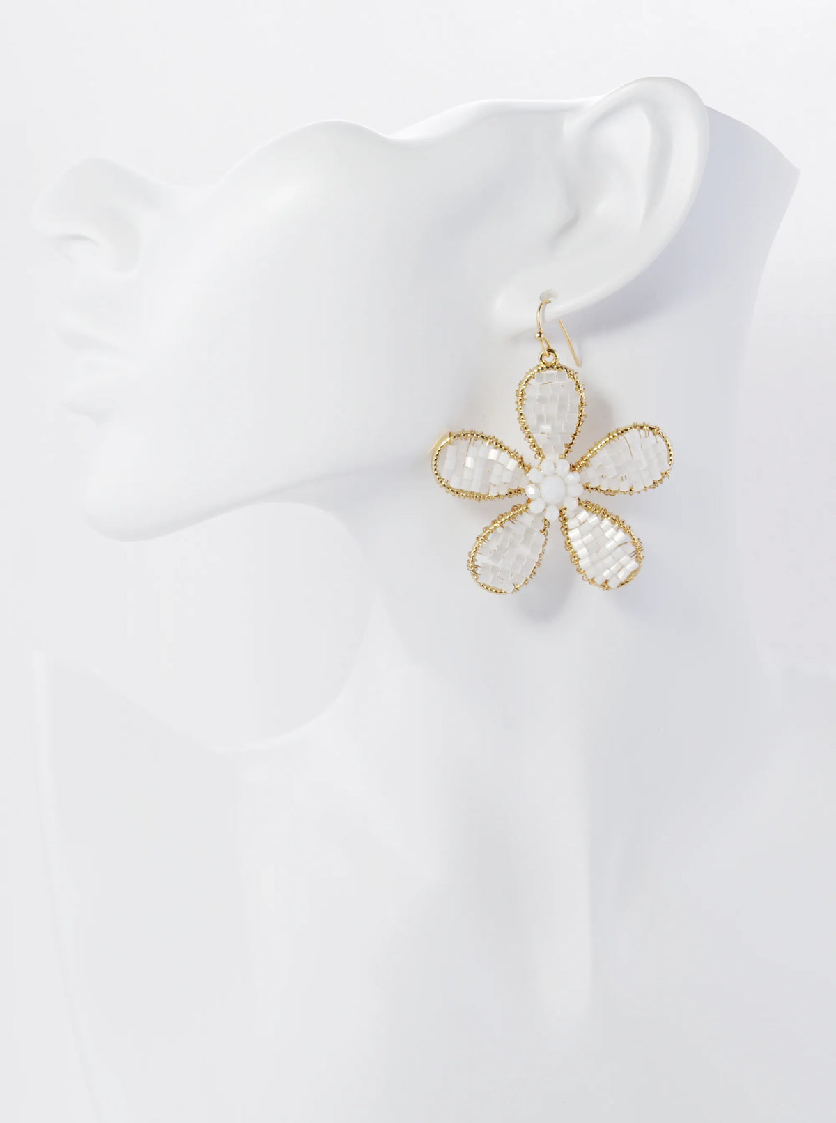 Cylinder Beads Wire Wrapped Flower Drop Dangle Earrings