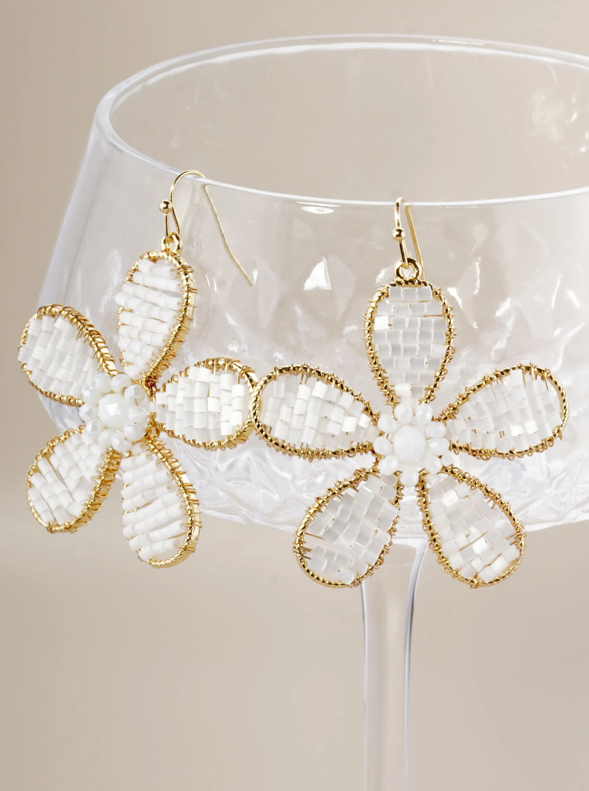 Cylinder Beads Wire Wrapped Flower Drop Dangle Earrings