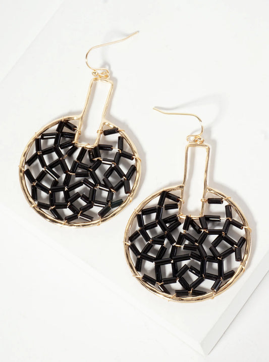 Cylinder-Beads Wire-Wrapped Geometric Statement Earrings