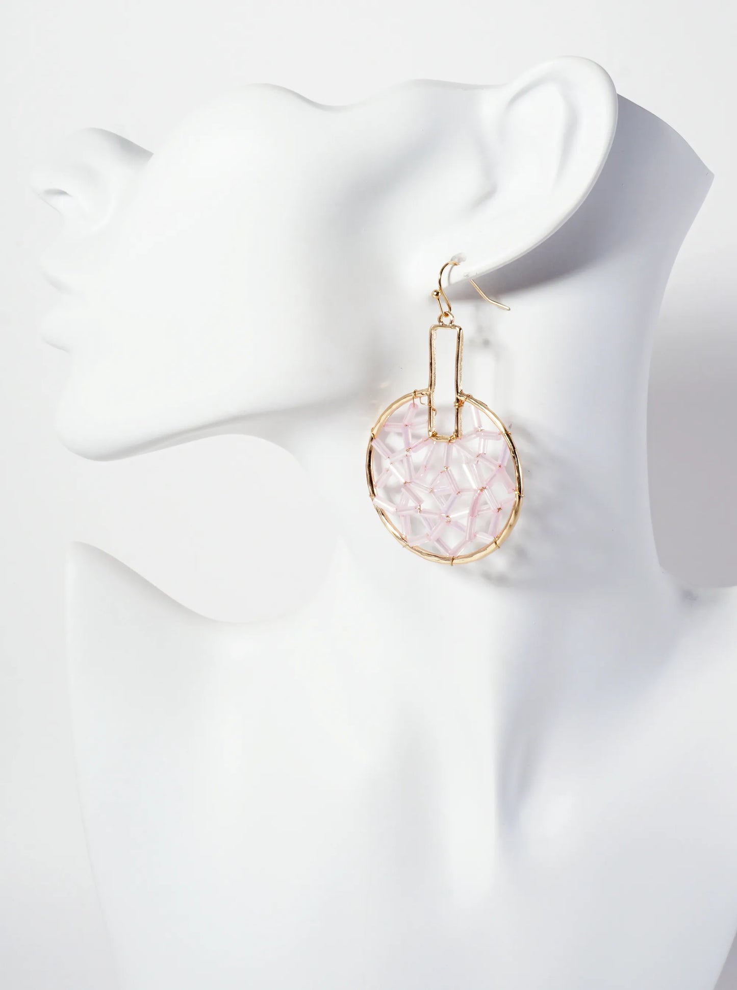Cylinder-Beads Wire-Wrapped Geometric Statement Earrings