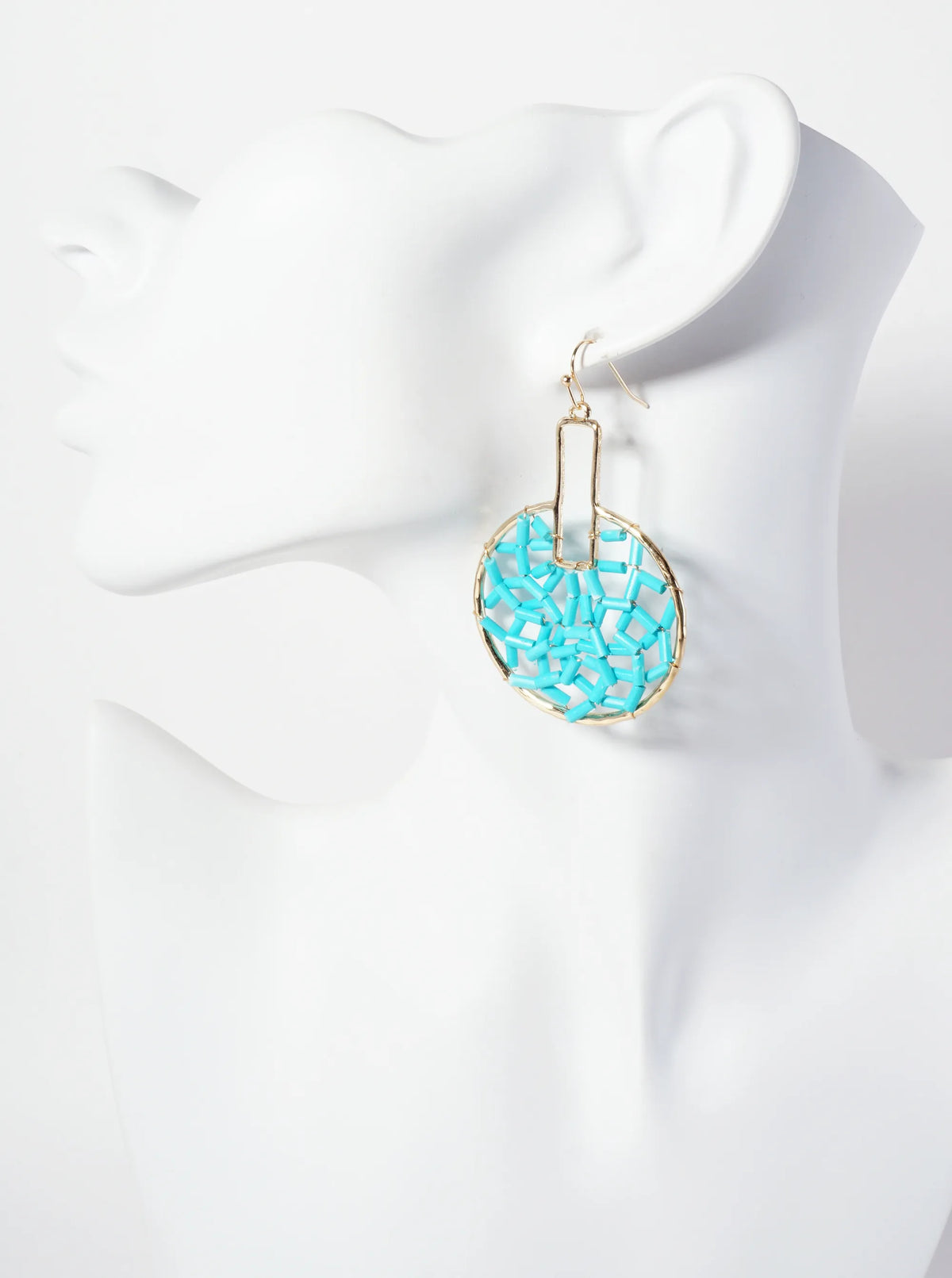 Cylinder-Beads Wire-Wrapped Geometric Statement Earrings