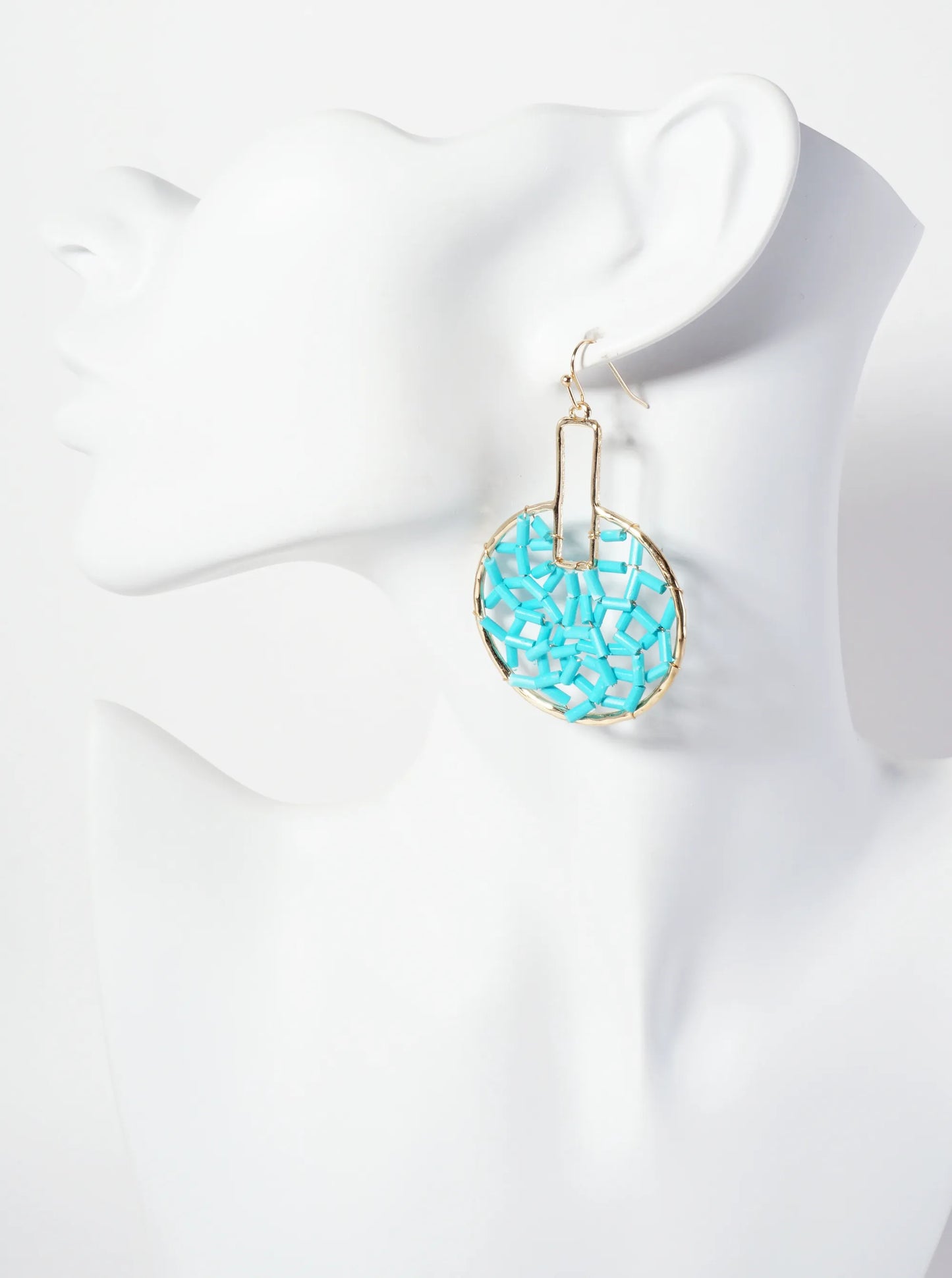 Cylinder-Beads Wire-Wrapped Geometric Statement Earrings