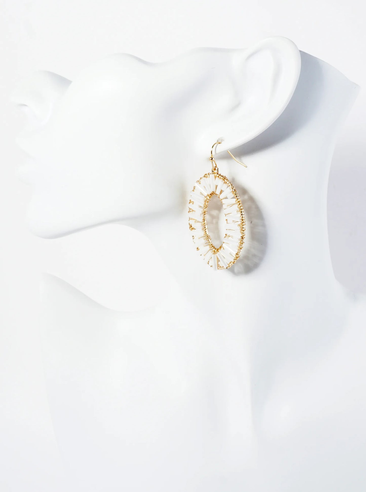 Cylinder Beads Wire Wrapped Oval Dangle Earrings