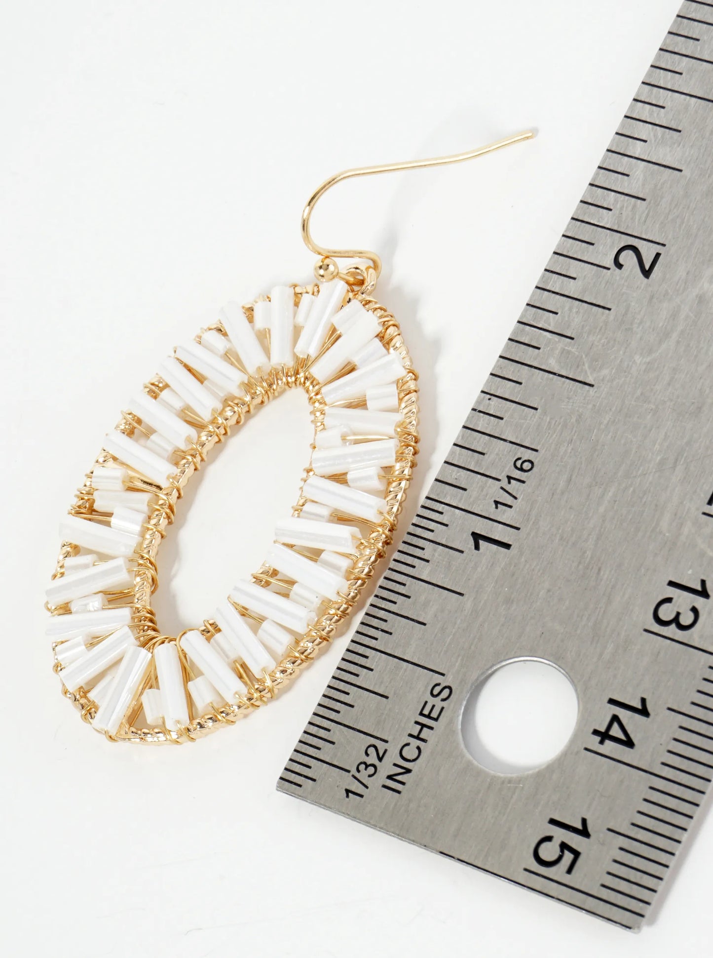 Cylinder Beads Wire Wrapped Oval Dangle Earrings