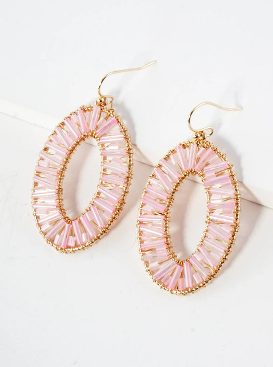 Cylinder Beads Wire Wrapped Oval Dangle Earrings