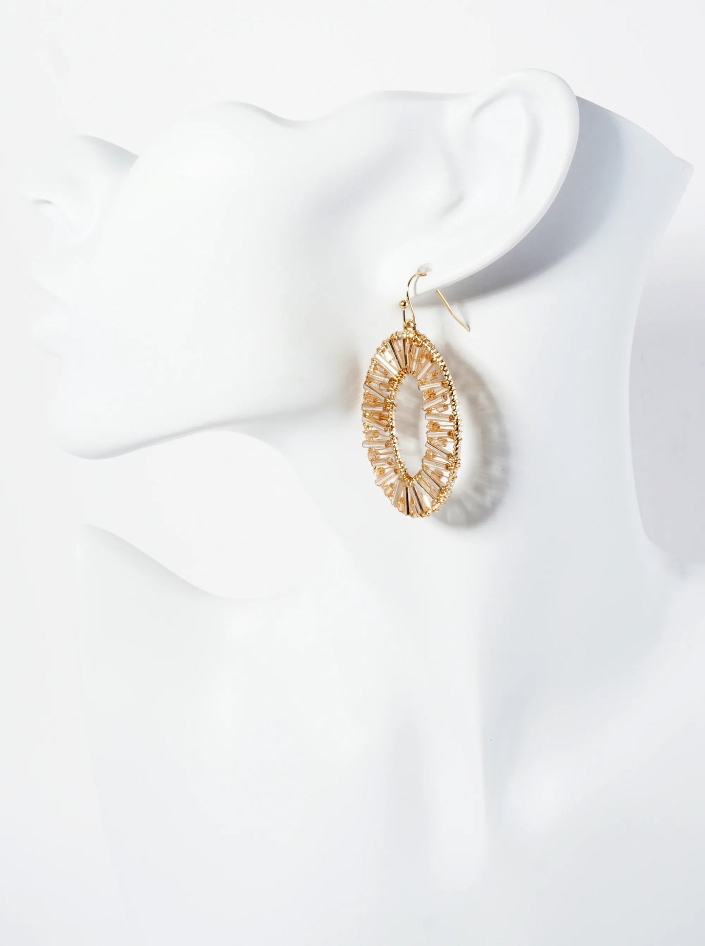 Cylinder Beads Wire Wrapped Oval Dangle Earrings