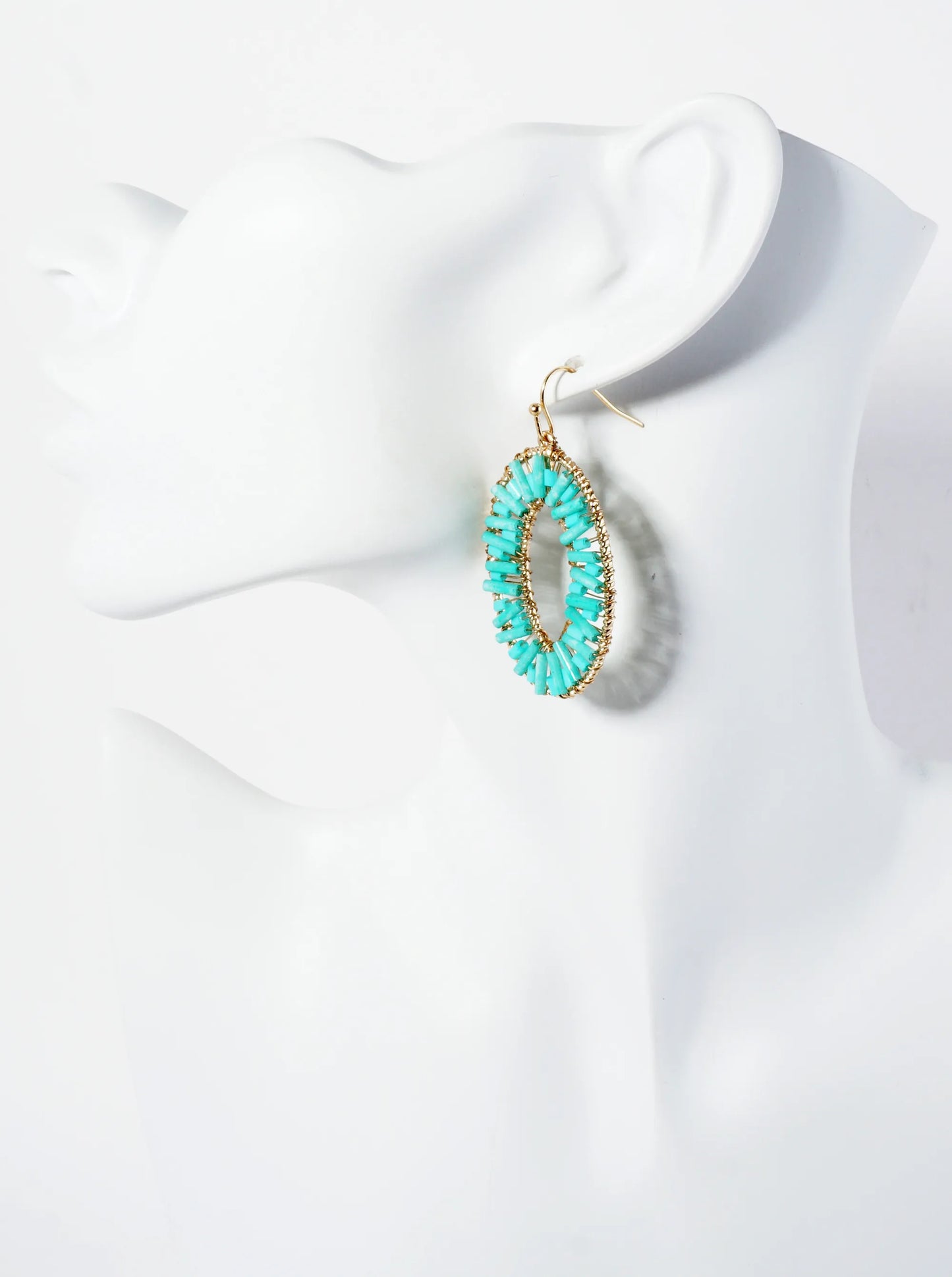 Cylinder Beads Wire Wrapped Oval Dangle Earrings
