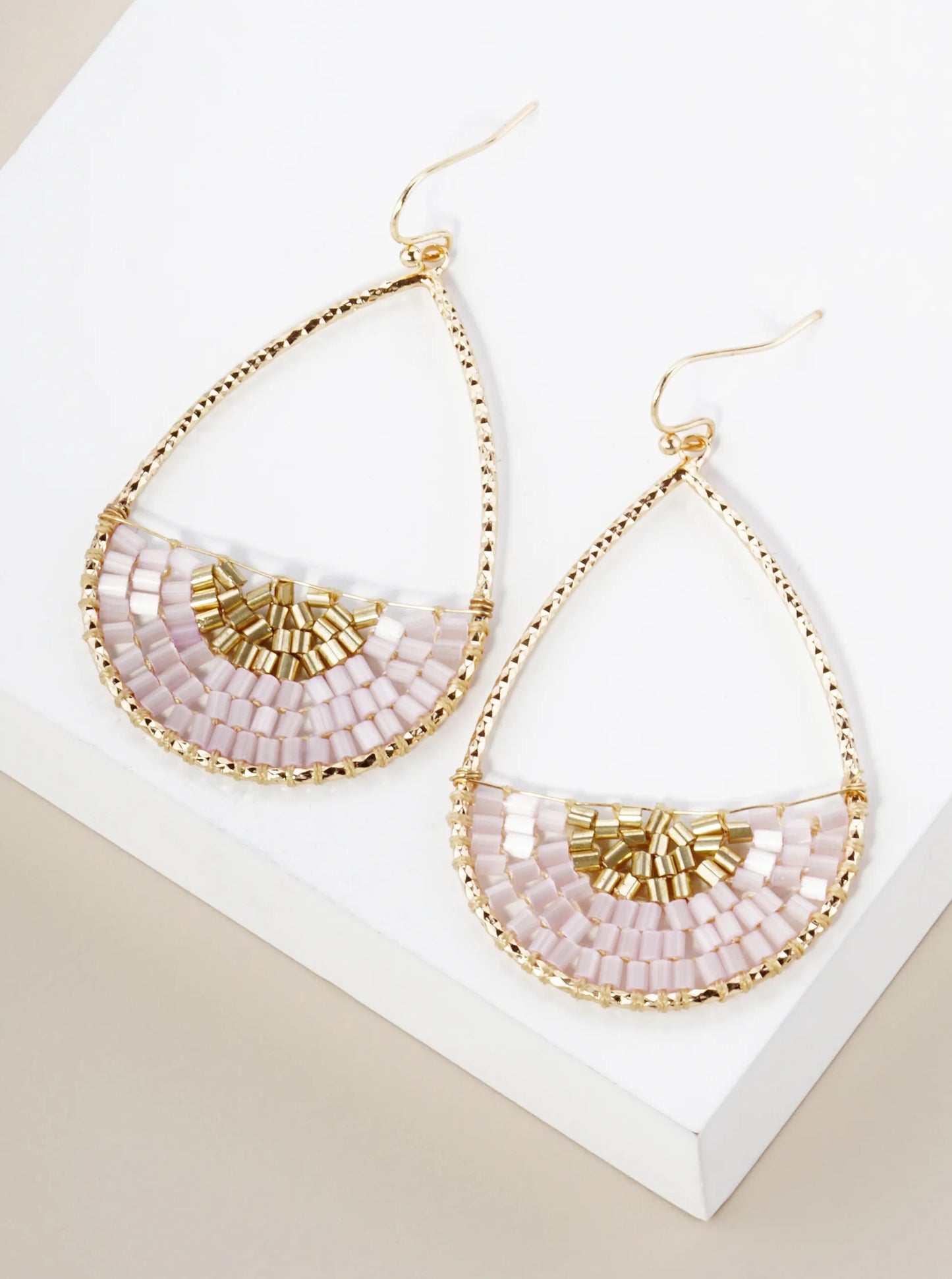 Cylinder Beads Wire Wrapped Textured Teardrop Dangle Earrings