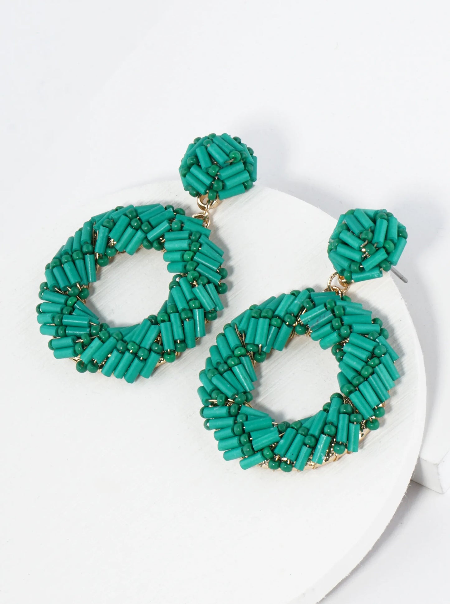 Cylinder Beads Wired Circle Dangle Drop Earrings