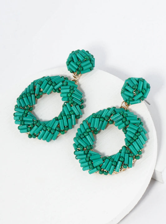 Cylinder Beads Wired Circle Dangle Drop Earrings