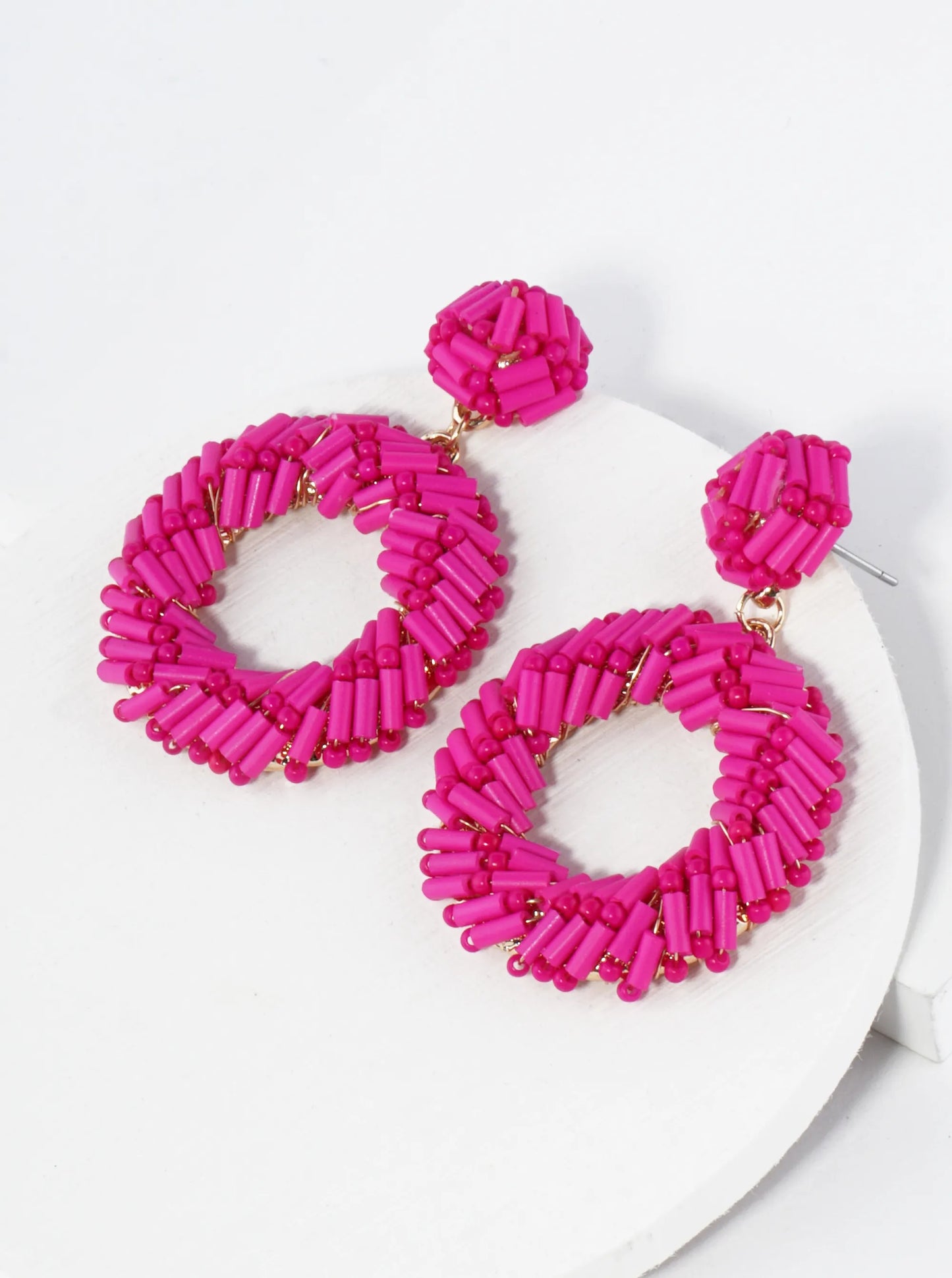 Cylinder Beads Wired Circle Dangle Drop Earrings