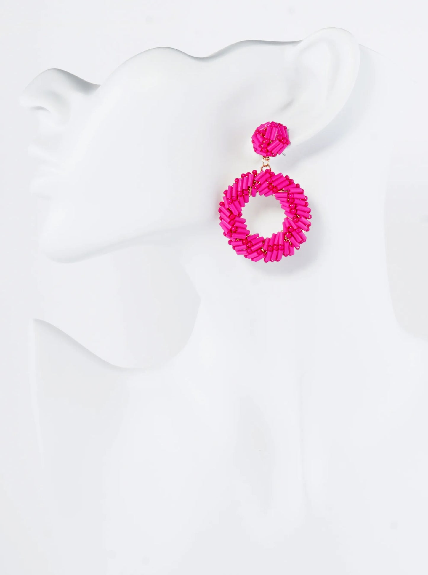 Cylinder Beads Wired Circle Dangle Drop Earrings