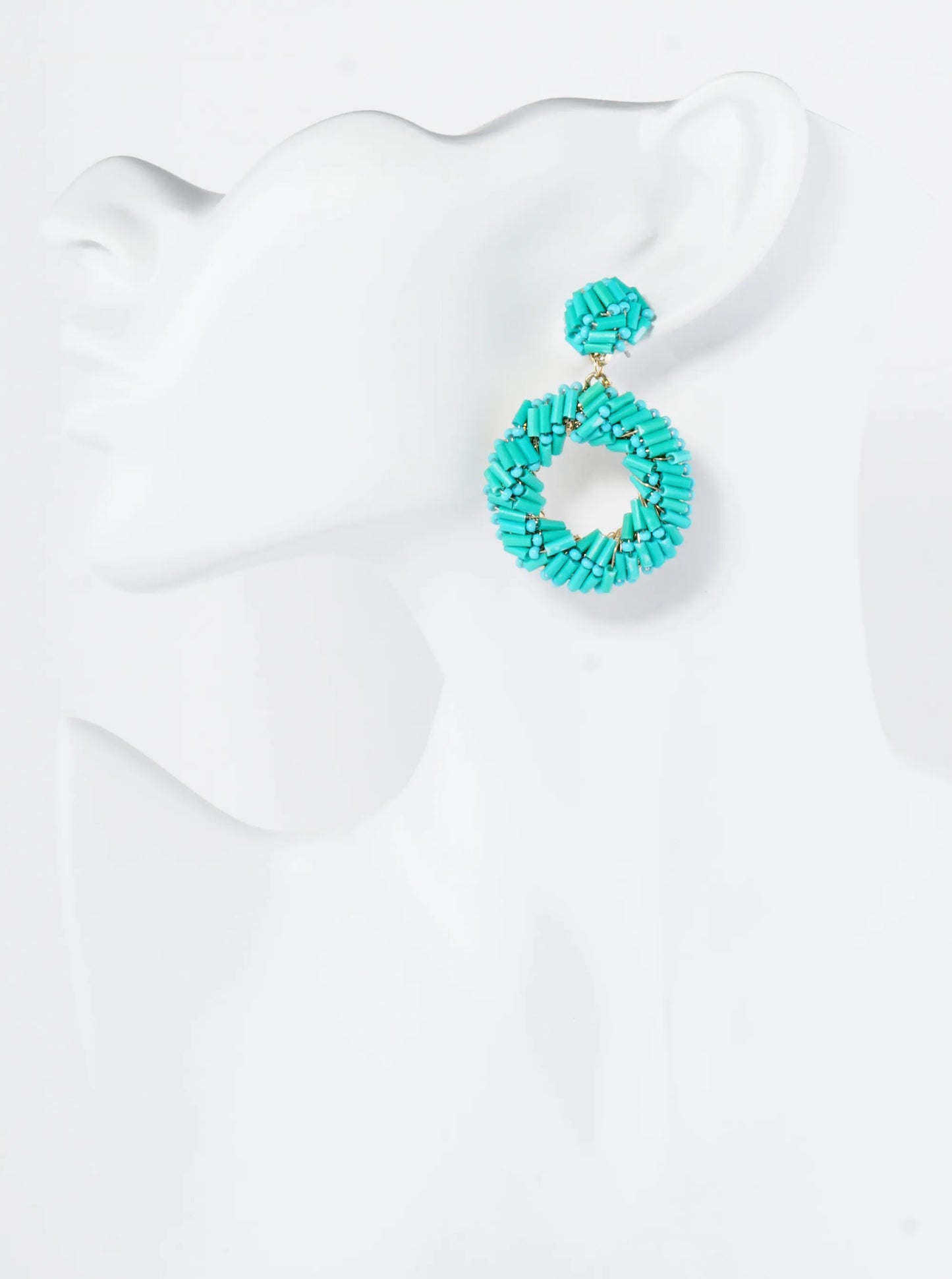 Cylinder Beads Wired Circle Dangle Drop Earrings