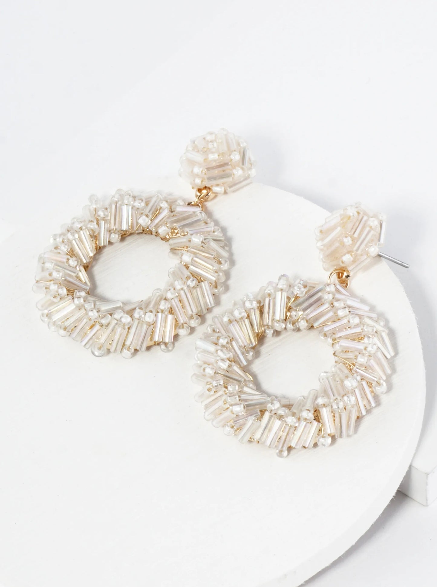 Cylinder Beads Wired Circle Dangle Drop Earrings