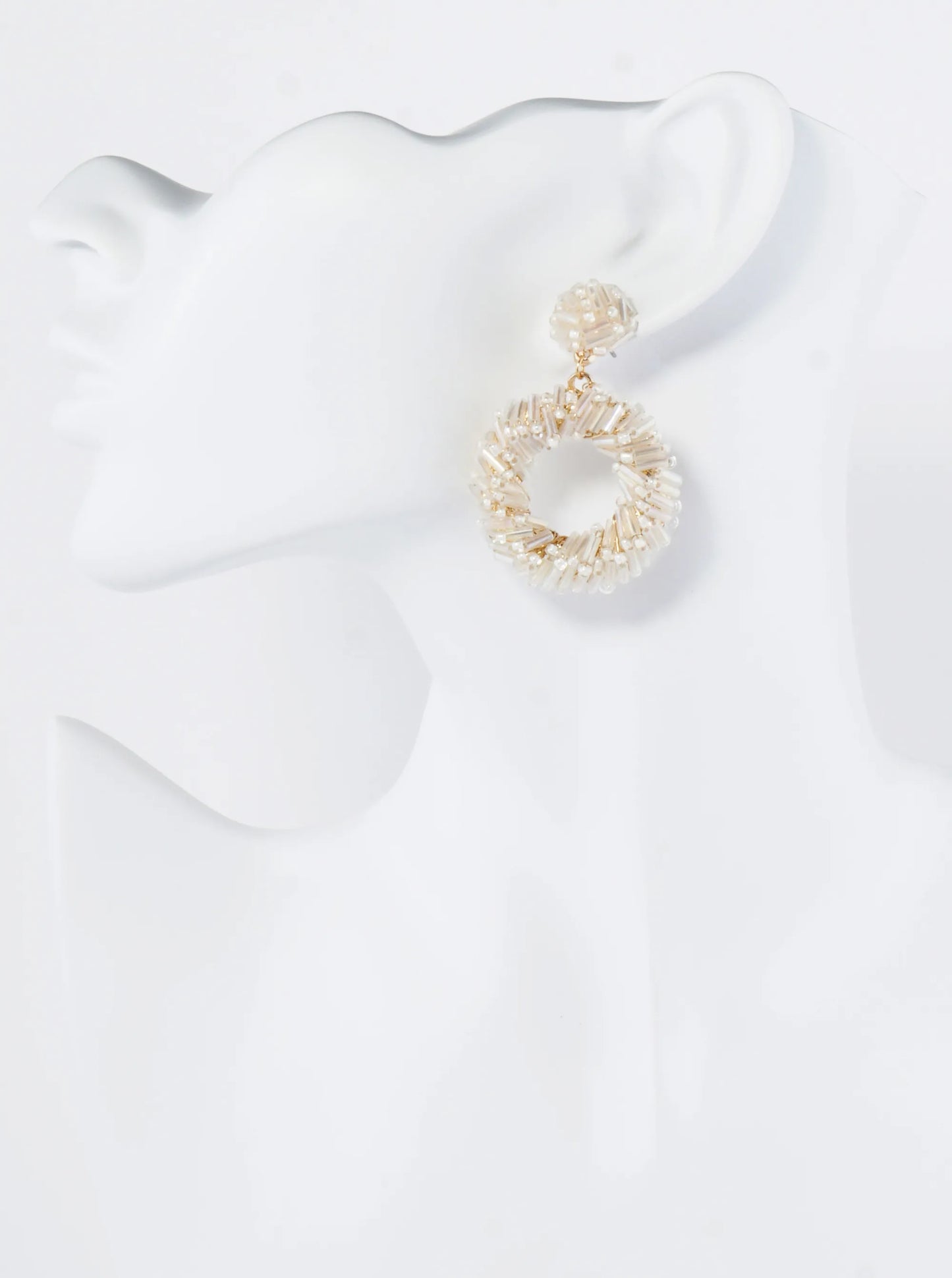 Cylinder Beads Wired Circle Dangle Drop Earrings