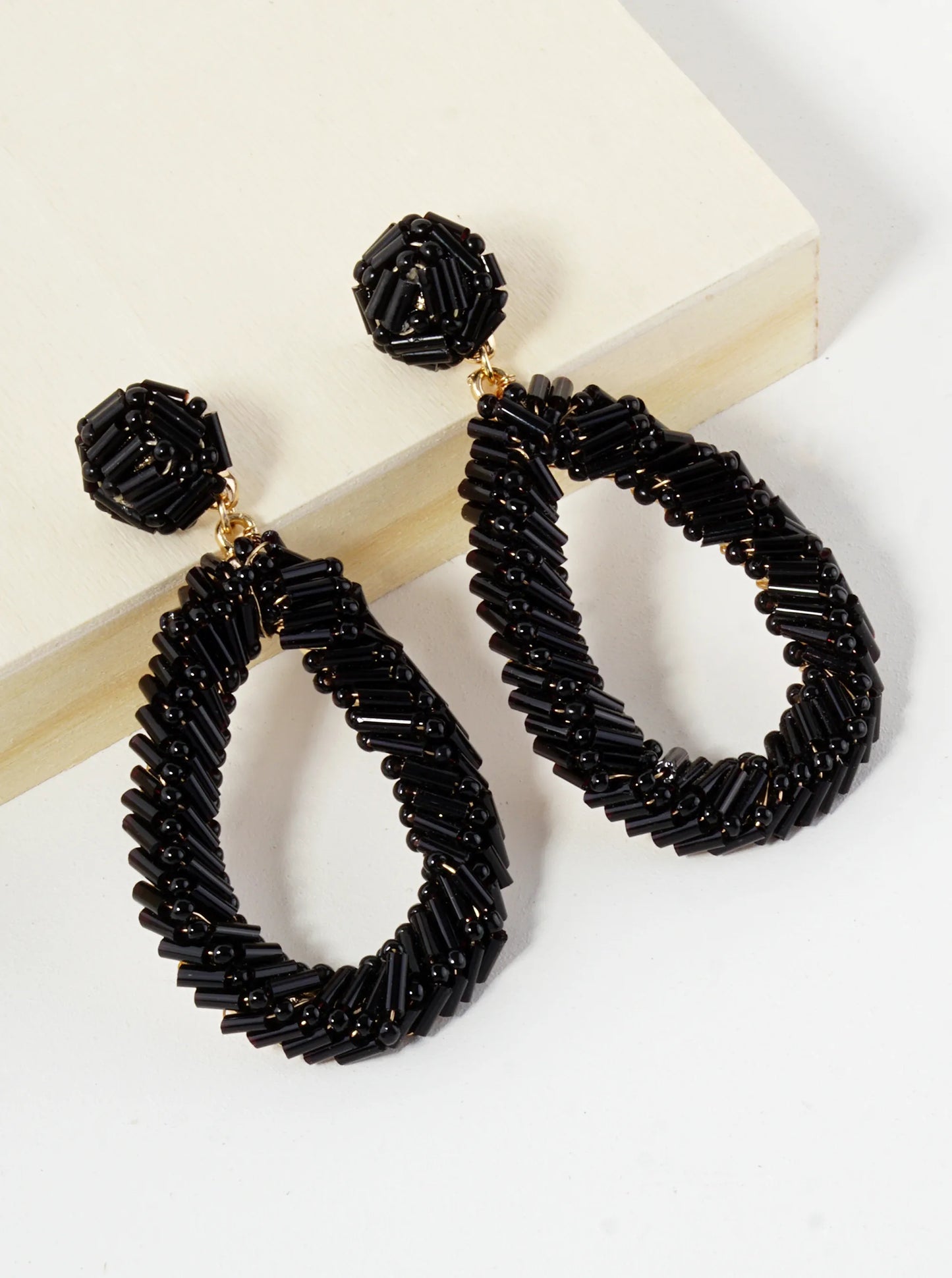 Cylinder Beads Wired Teardrop Dangle Drop Earrings