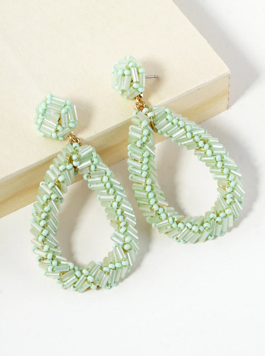 Cylinder Beads Wired Teardrop Dangle Drop Earrings