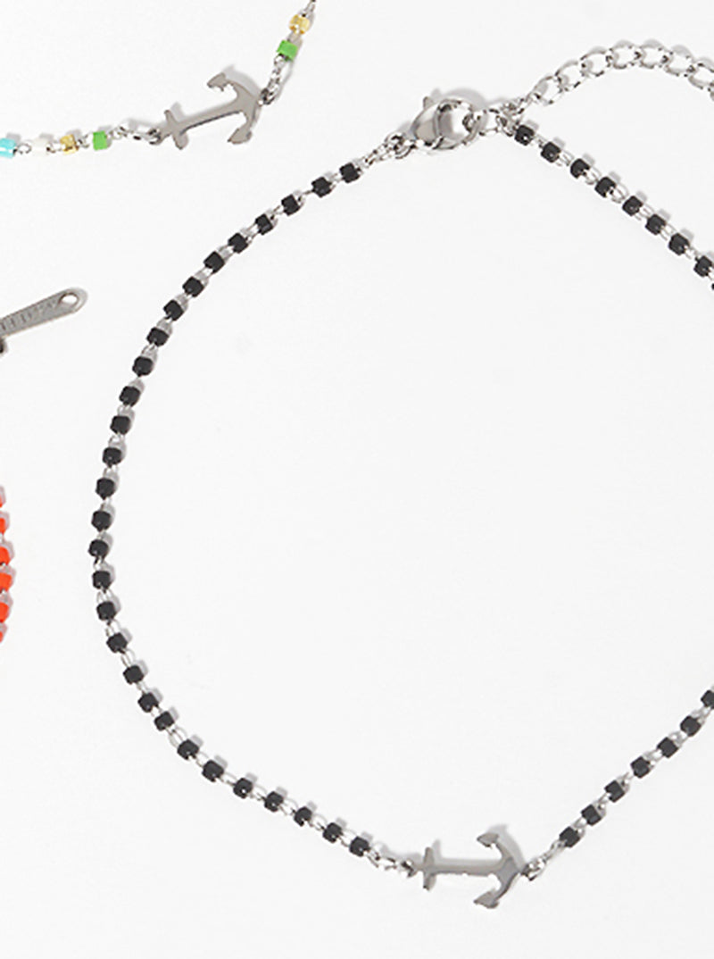Cylinder Glass Bead With Anchor Stainless Steel Anklet