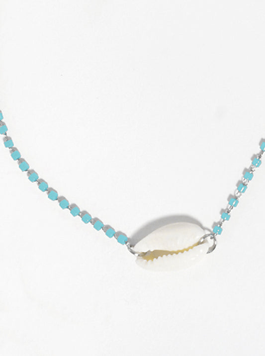 Cylinder Glass Bead With Cowrie Anklet