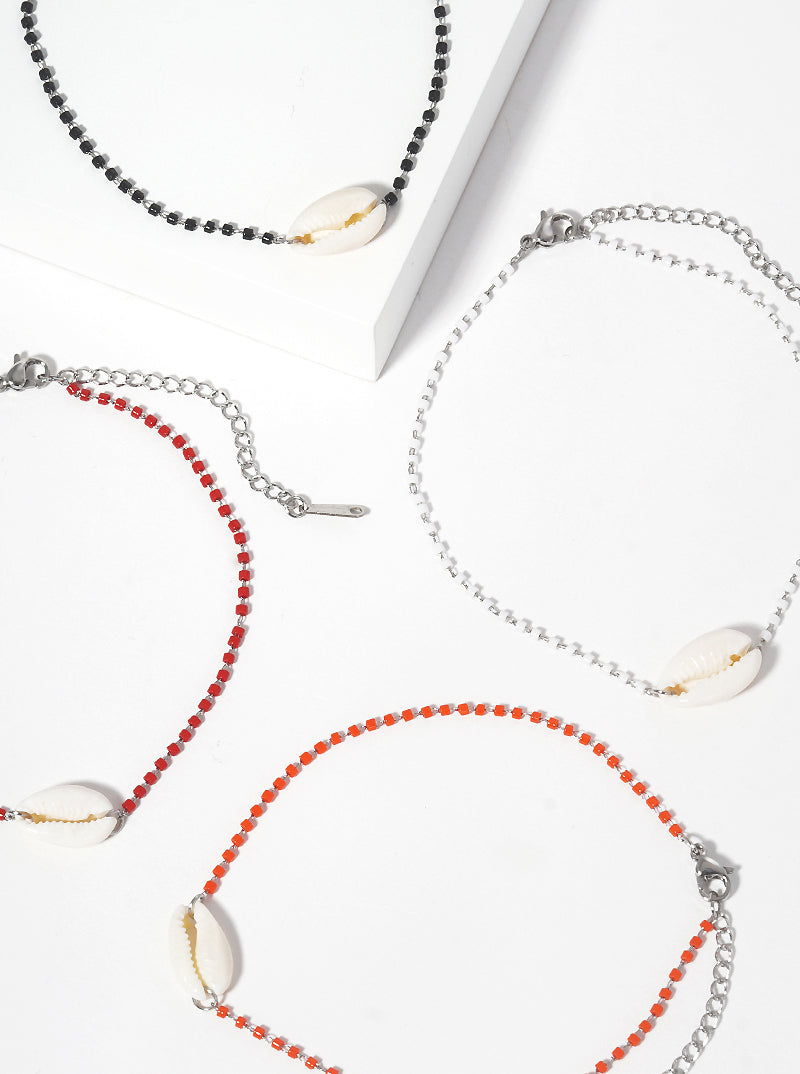 Cylinder Glass Bead With Cowrie Anklet