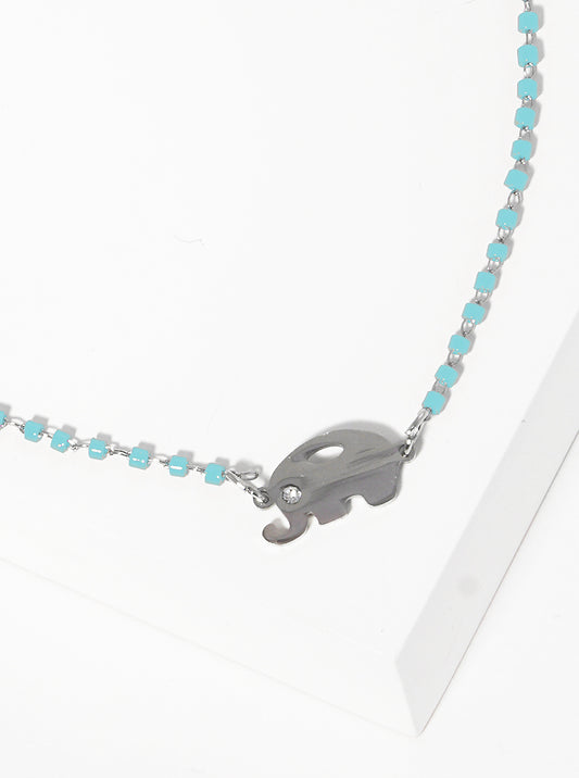 Cylinder Glass Bead With Elephant Stainless Steel Anklet