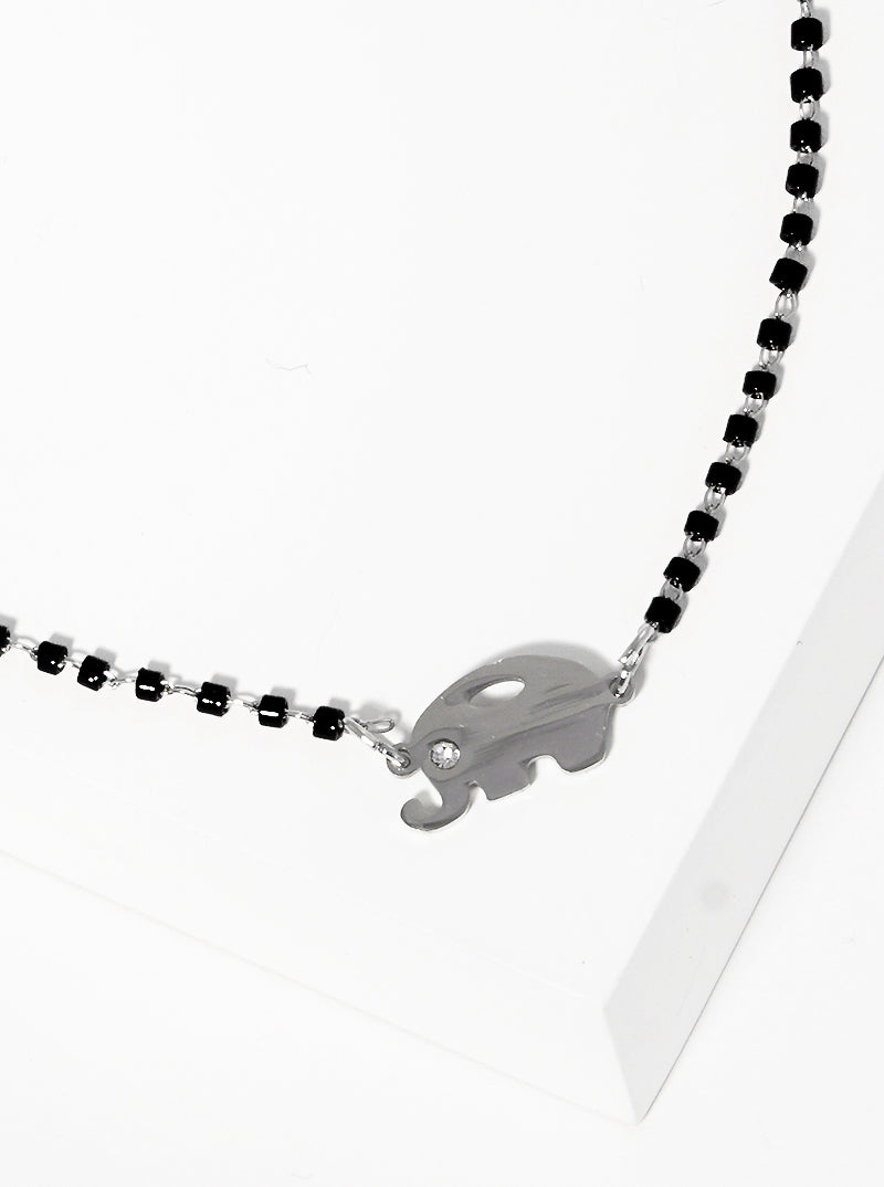 Cylinder Glass Bead With Elephant Stainless Steel Anklet