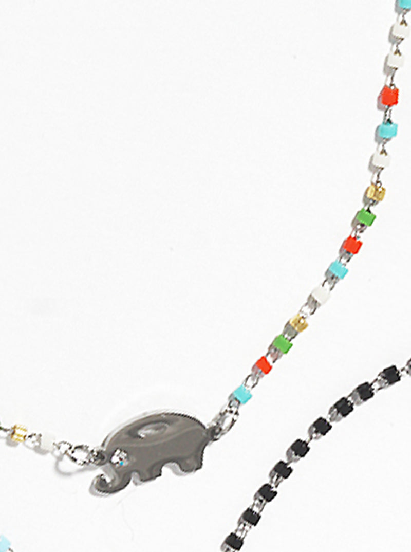 Cylinder Glass Bead With Elephant Stainless Steel Anklet