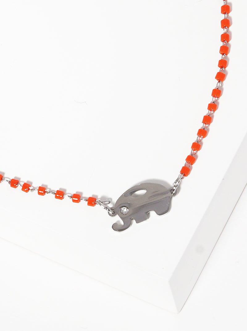 Cylinder Glass Bead With Elephant Stainless Steel Anklet