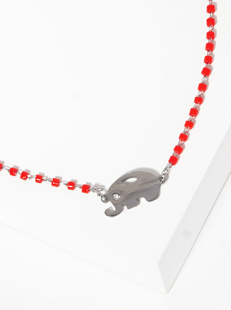 Cylinder Glass Bead With Elephant Stainless Steel Anklet