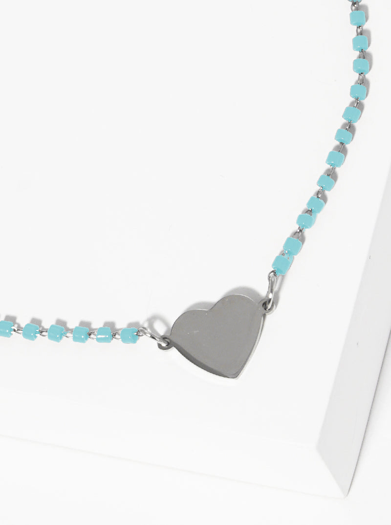 Cylinder Glass Bead With Heart Stainless Steel Anklet