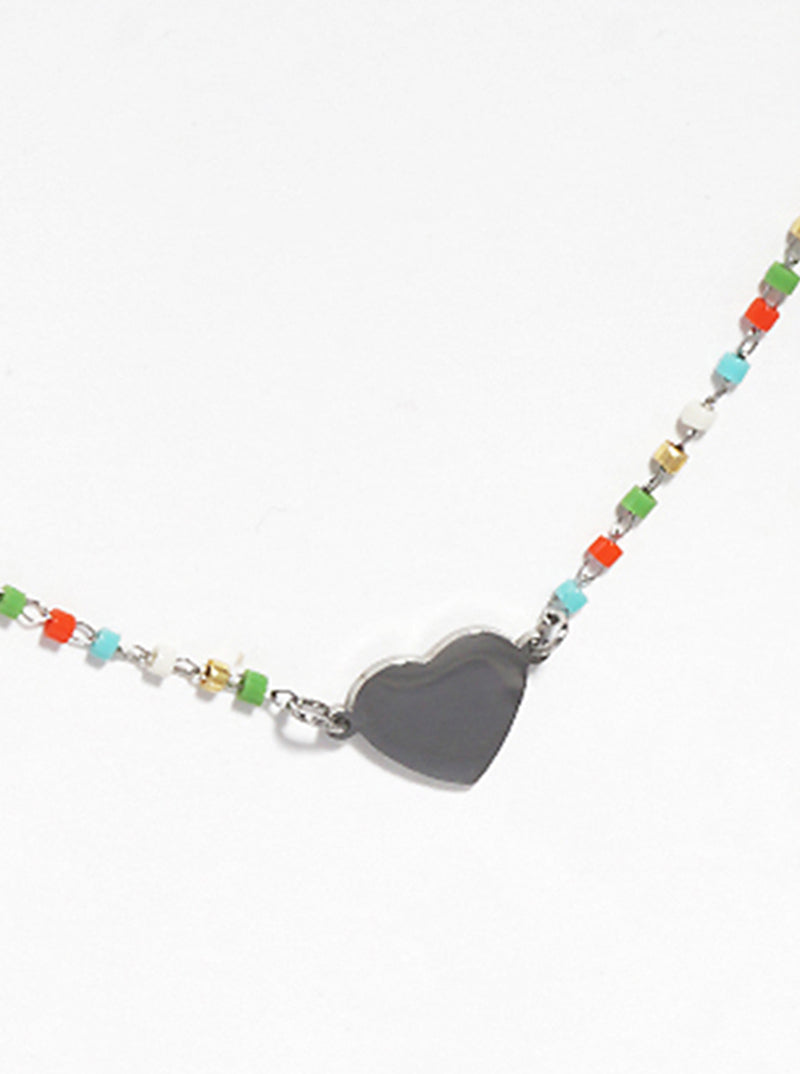 Cylinder Glass Bead With Heart Stainless Steel Anklet