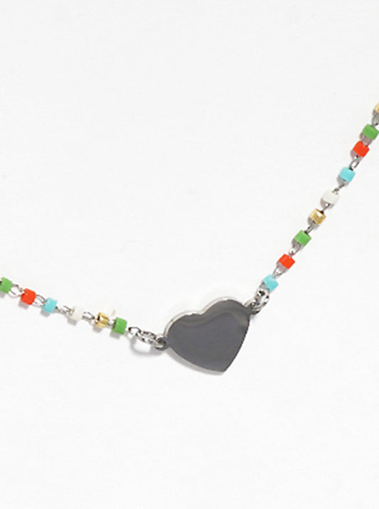 Cylinder Glass Bead With Heart Stainless Steel Anklet