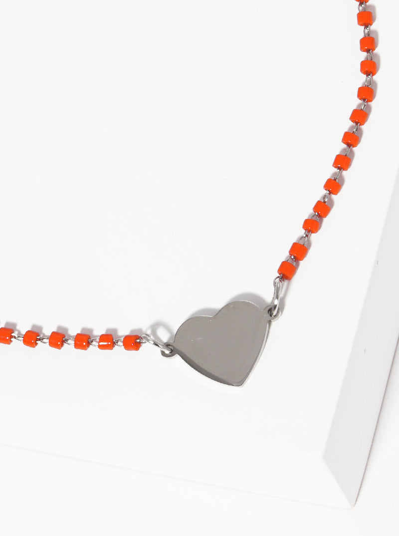 Cylinder Glass Bead With Heart Stainless Steel Anklet