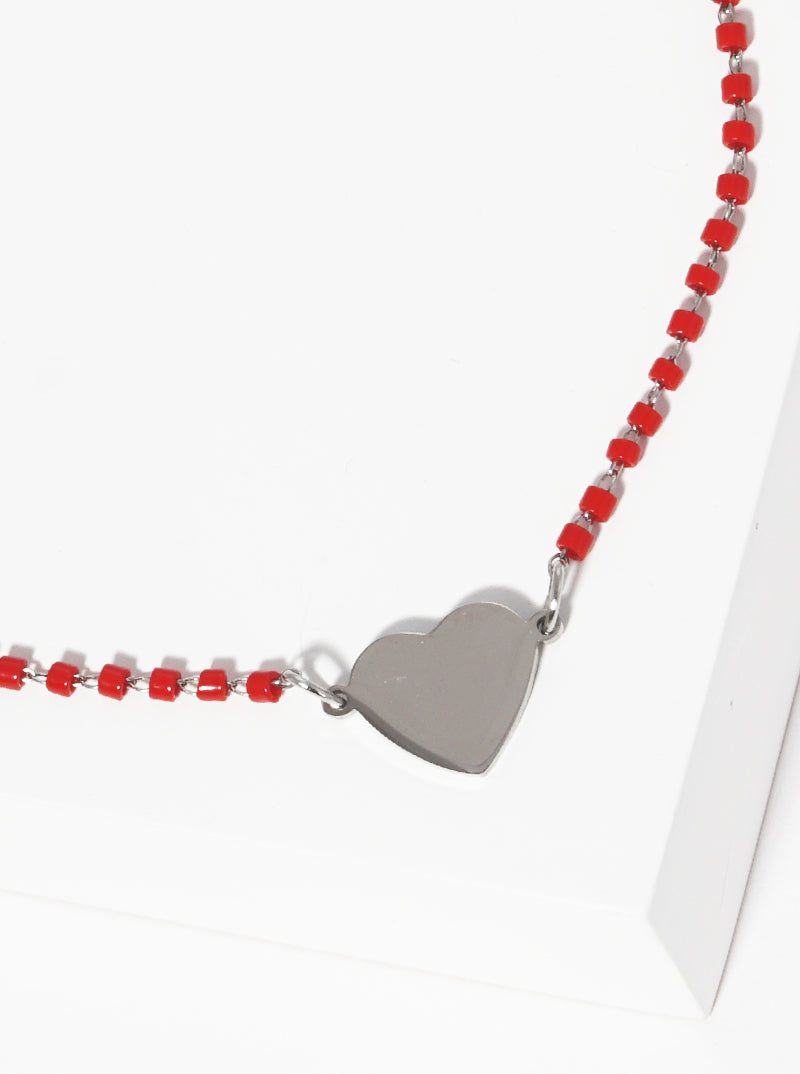 Cylinder Glass Bead With Heart Stainless Steel Anklet