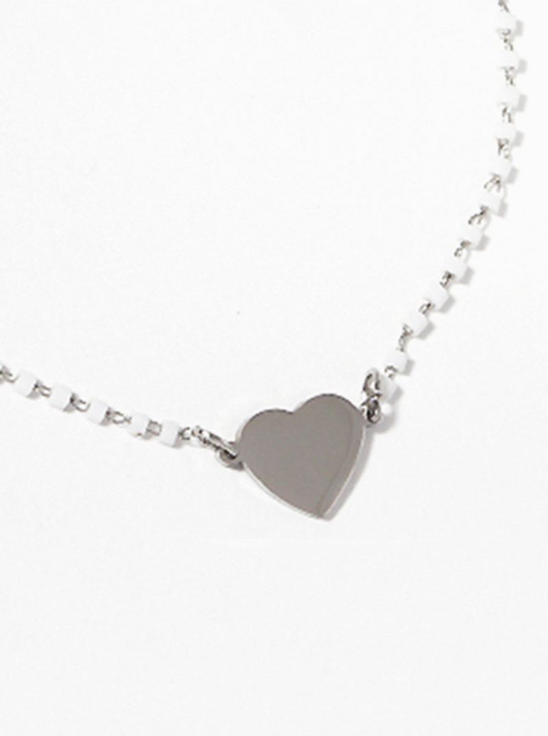 Cylinder Glass Bead With Heart Stainless Steel Anklet