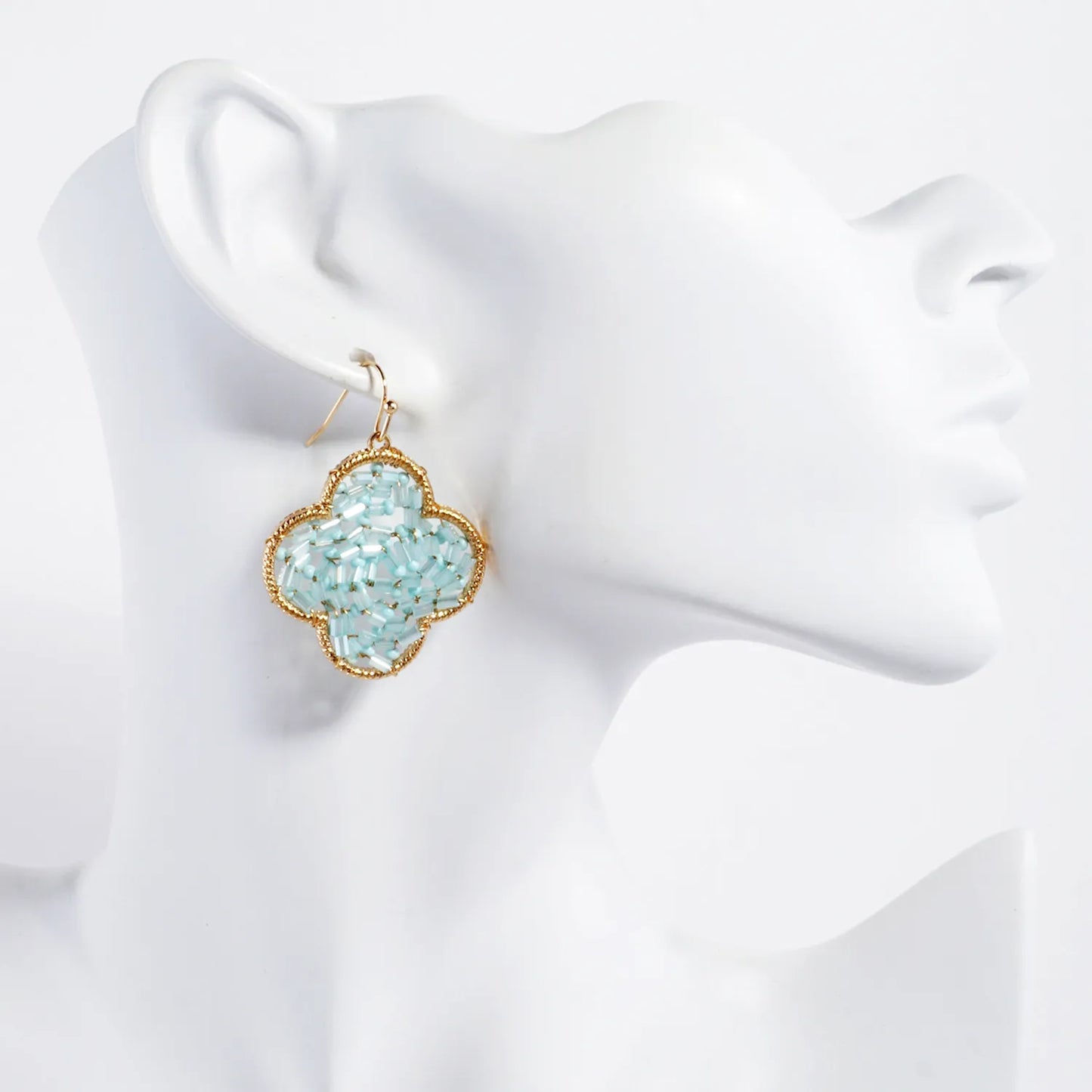 Cylinder Seed-Beads Wire-Wrapped Quatrefoil Earrings