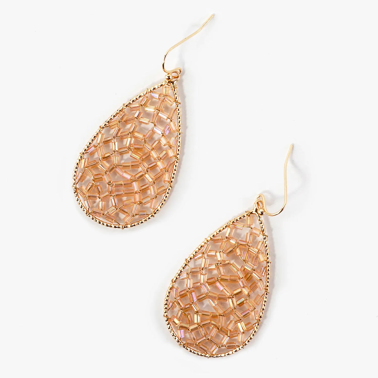 Cylinder Seed-Beads Wire Wrapped Teardrop Earrings