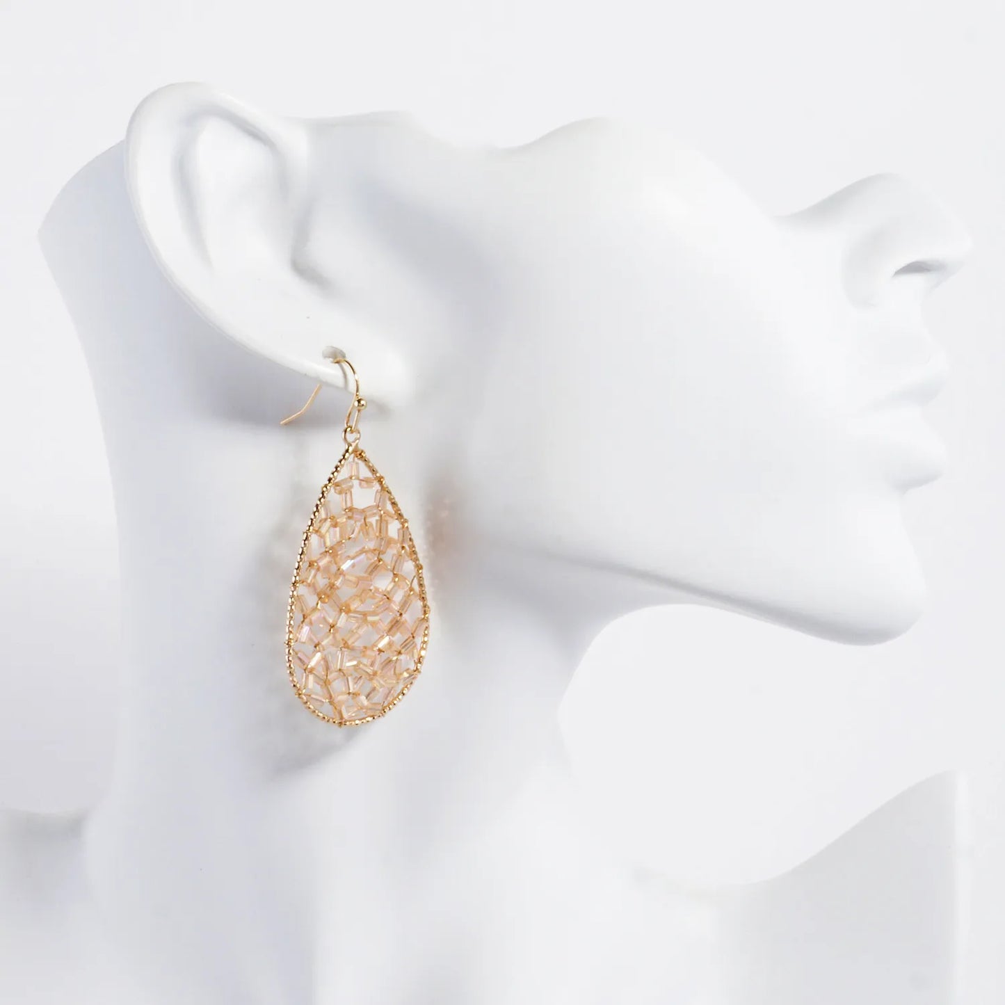 Cylinder Seed-Beads Wire Wrapped Teardrop Earrings