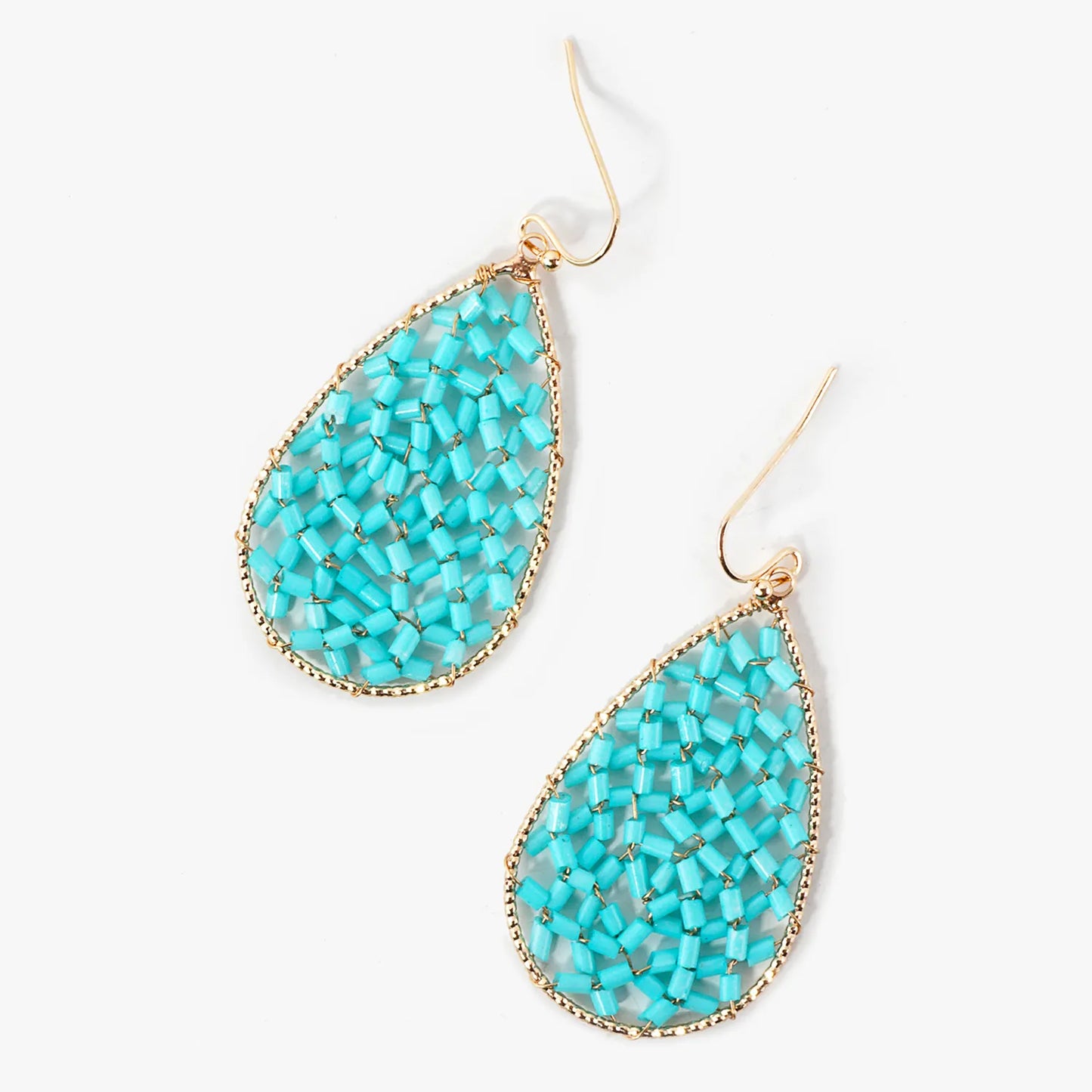 Cylinder Seed-Beads Wire Wrapped Teardrop Earrings