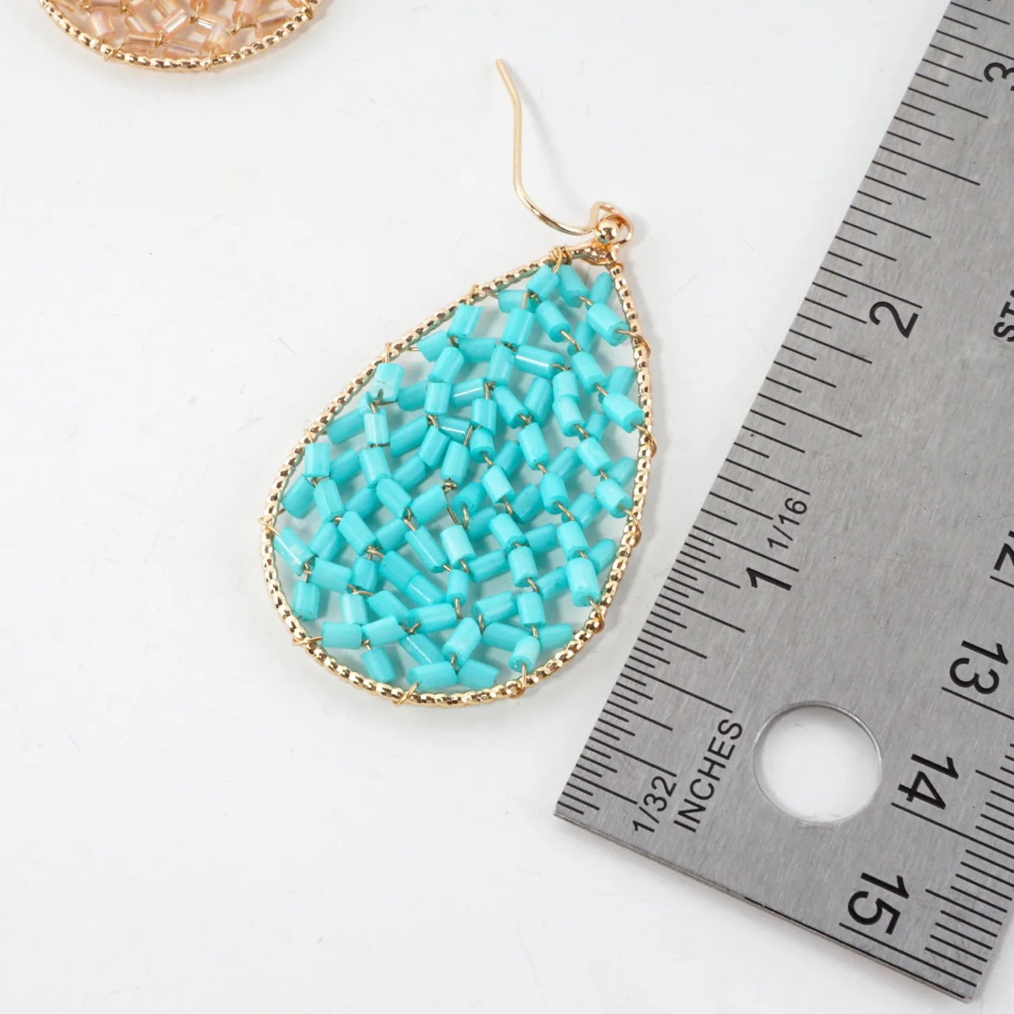 Cylinder Seed-Beads Wire Wrapped Teardrop Earrings