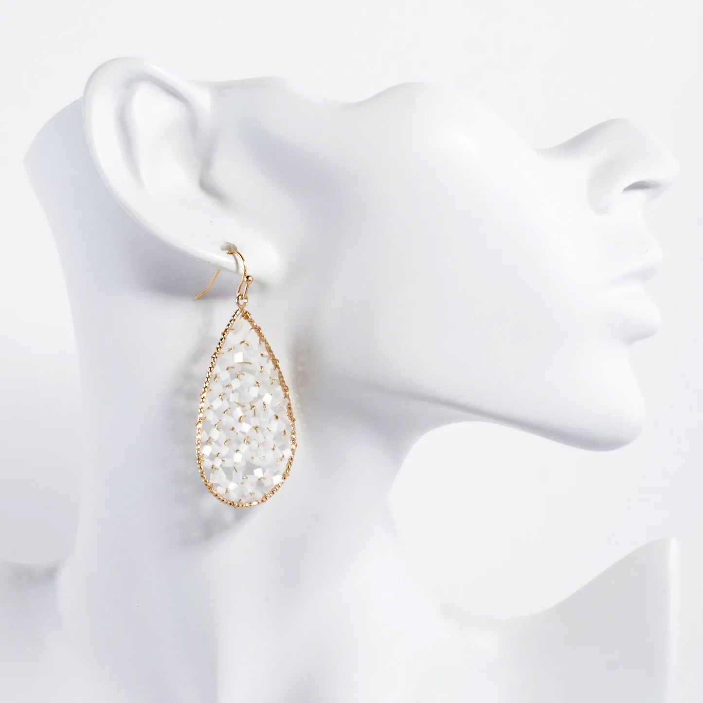 Cylinder Seed-Beads Wire Wrapped Teardrop Earrings