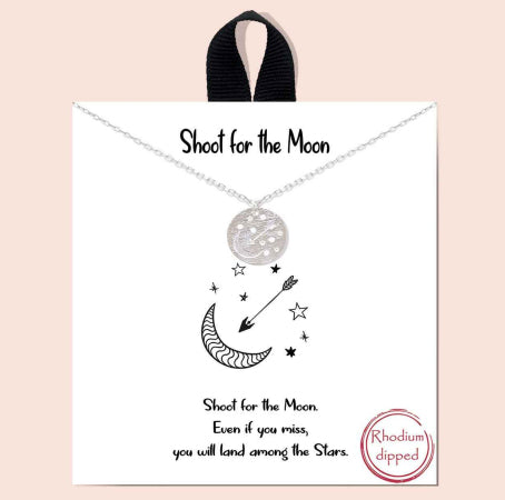 Gold Dipped Shoot For The Moon Stars And Arrow Disk Necklace RHODIUM-CRYSTAL