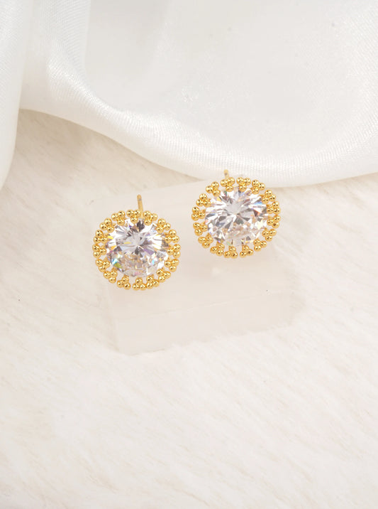 14K-Gold Dipped Halo Crystal Stud Earrings