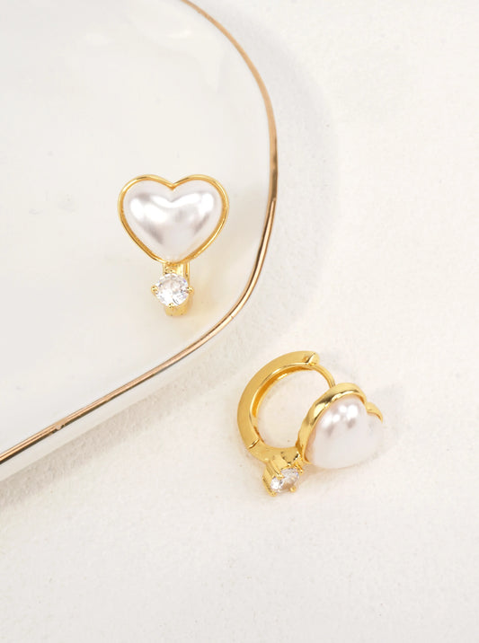 14K-Gold Dipped Romantic Heart Huggie Earrings