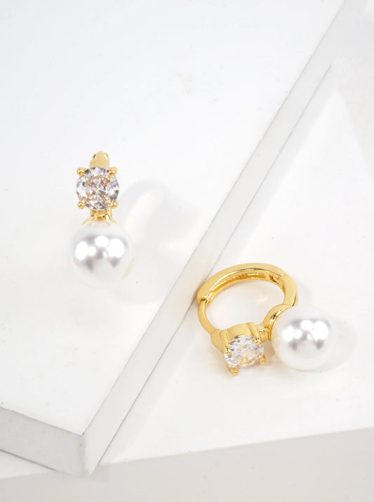14K-Gold Dipped Pearl & CZ Huggie Earrings
